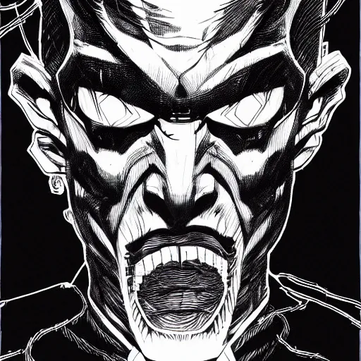 Image similar to Jerome Powell looking sinister, by Tsutomu Nihei, highly detailed