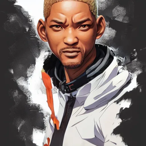 Image similar to anime portrait of an anime Will Smith dressed like One Punch Man by Stanley Artgerm Lau, WLOP, Rossdraws, James Jean, Andrei Riabovitchev, Marc Simonetti, and Sakimichan, trending on artstation