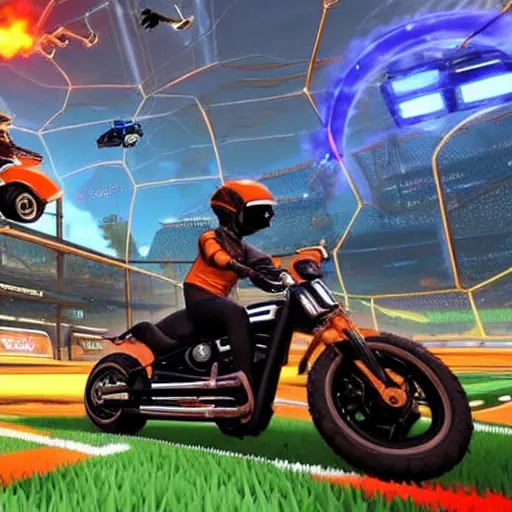 Prompt: a harley davidson on rocket league, teaser trailer