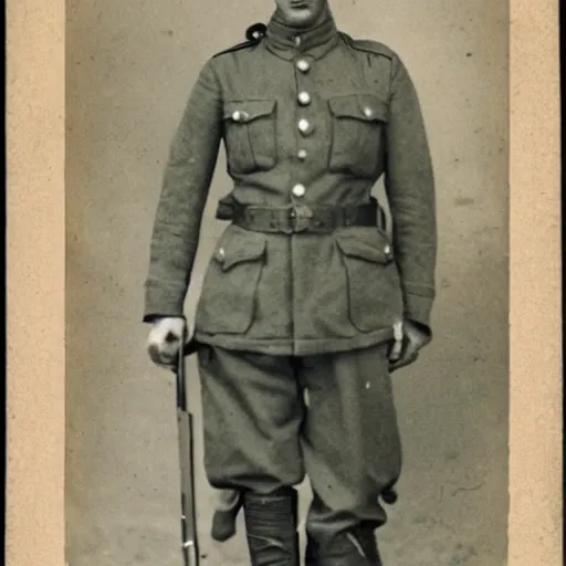 Image similar to Luigi as a world war I soldier, photograph, colorized, damaged