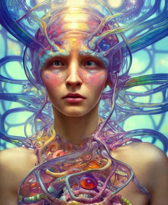 Image similar to colorful transparent portrait of a terrifying beautiful alien sea creature, mottled coloring, adorable, childlike, biopunk environment, ultra realistic, concept art, art nouveau, photorealistic, octane render, 8 k, unreal engine. art by christopher marley and artgerm and greg rutkowski and alphonse mucha