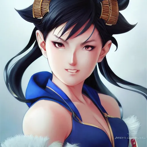 Image similar to A beautiful semi realistic anime portrait of Chun li, by Stanley Artgerm Lau, WLOP, Ross Tran, James Jean, Andrei Riabovitchev, Marc Simonetti, and Sakimichan, Hyung Tae Kim, trending on artstation H- 768