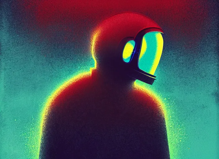 Image similar to portrait of a zombie astronaut, colorful, modern art deco, mads berg, karolis strautniekas, christopher balaskas, stippled light, fog, moody, fine texture, editorial illustration, dramatic lighting, dynamic composition, detailed, matte print, dynamic perspective, muted color