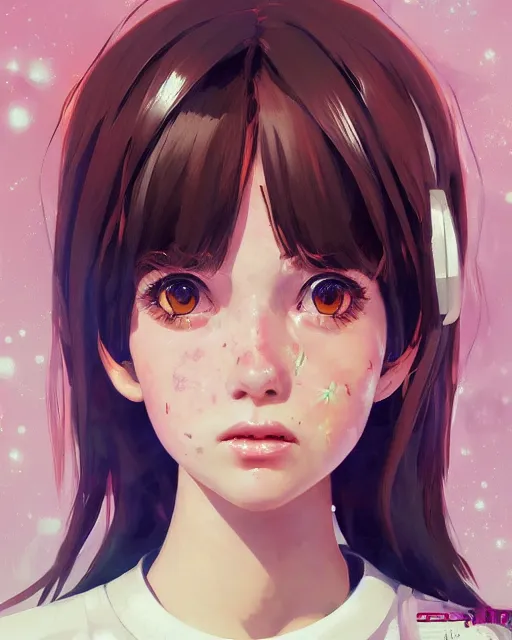 Image similar to portrait Anime astronaut girl cute-fine-face, pretty face, realistic shaded Perfect face, fine details. Anime. realistic shaded lighting by Ilya Kuvshinov Giuseppe Dangelico Pino and Michael Garmash and Rob Rey, IAMAG premiere, WLOP matte print, cute freckles, masterpiece