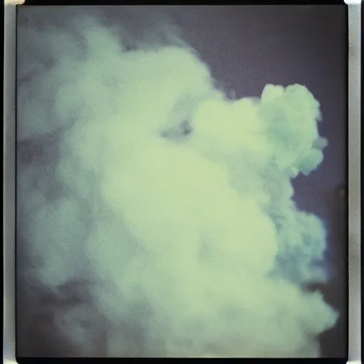 Image similar to polaroid of everything made from cotton candy, smoke, and clouds, mix, DADA collage, texture, lomography, fashion neon light in darkness