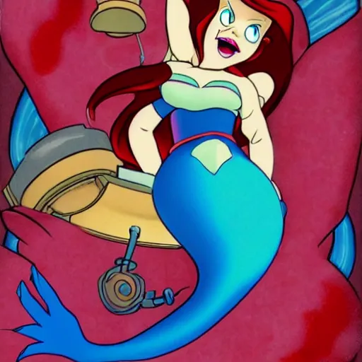 Image similar to robotic Ariel the little mermaid, bloodlust