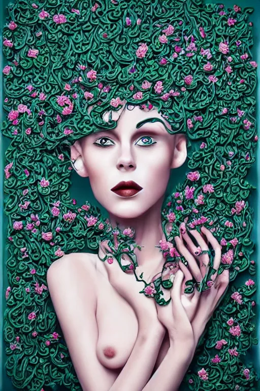 Prompt: beautiful elegant women made of oil and floral vines by rik oostenbroek, contrasted color