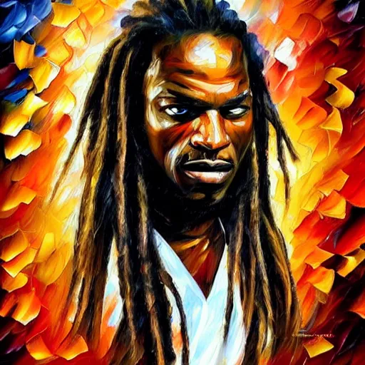 Image similar to portrait painting of The Predator by Leonid Afremov, dreadlocks, hyperdetailed!