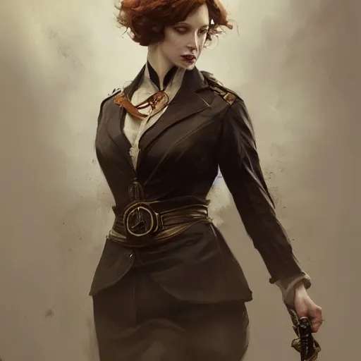 Prompt: portrait of christina hendricks in dishonored 2, painted by greg rutkowski, painted by stanley artgerm, painted by igor kieryluk, digital art, promotional art, trending on artstation