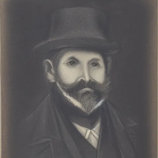 Image similar to charcoal portrait of an early 20th century old austrian gentleman, hat, beard