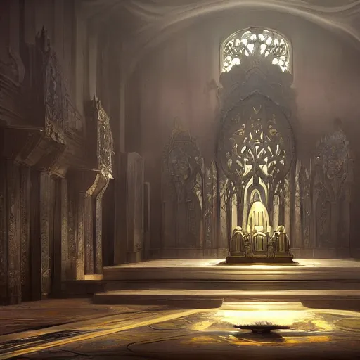 Image similar to a spiritual matte painting by feng zhu of a contemporary throne room, unreal engine, god rays, ue5, concept art, wide angle, 4k hd wallpaper