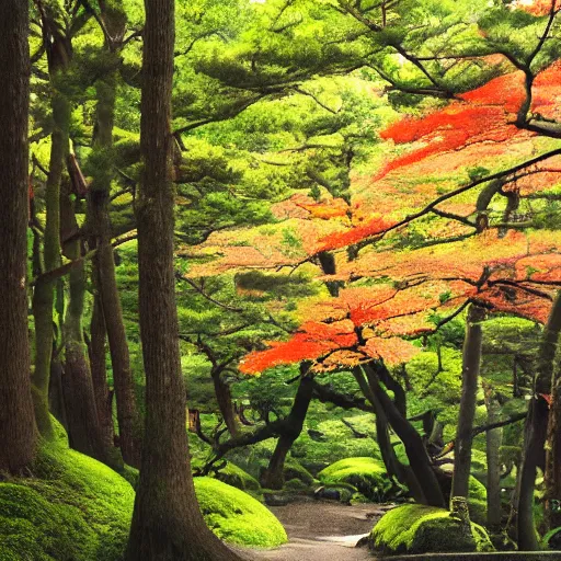 Image similar to a japanese forest, sunny