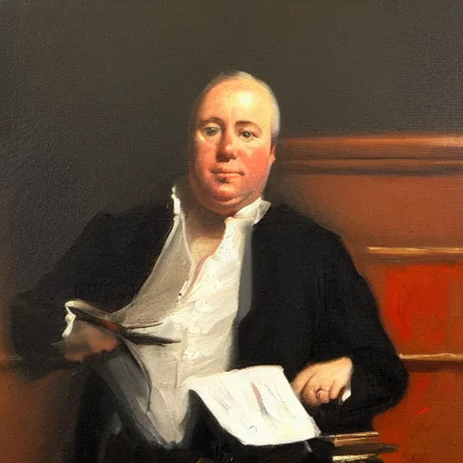 Prompt: oil painting portrait of Alex Jones in a courtroom, Gilbert Stuart style
