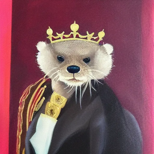 Image similar to oil painting of royal king otter dressed as a king