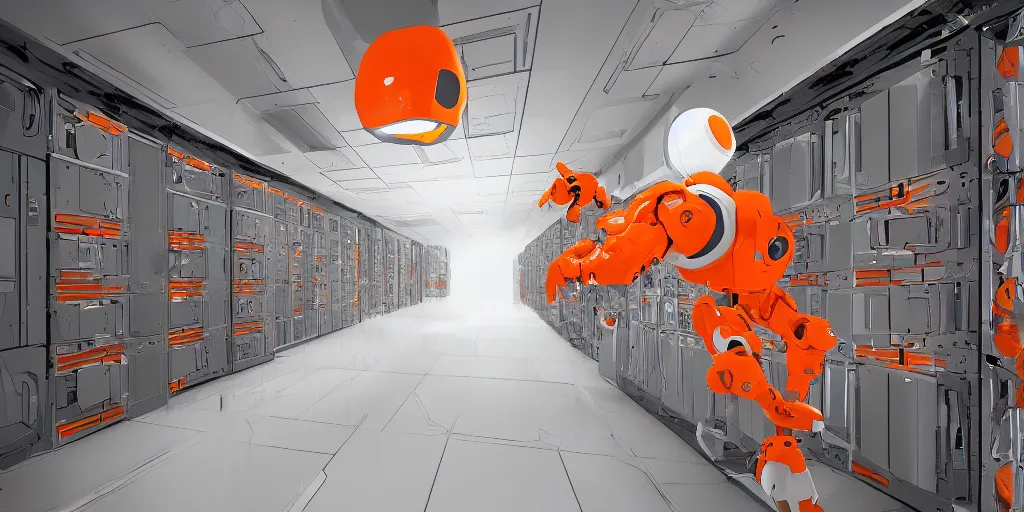 Image similar to parallax datacenter server room white - orange robocowboy in artstation