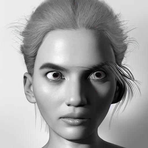 Image similar to a black and white photo of a woman's face, an ambient occlusion render by hsiao - ron cheng, zbrush central, mannerism, zbrush, ambient occlusion, digital painting