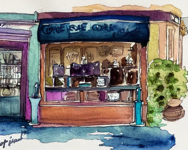 Image similar to a coffee shop smooth light color watercolor ink pen