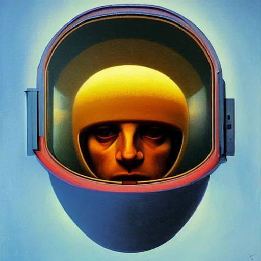 Prompt: Portrait of Napoleon wearing an astronaut helmet, Edward Hopper and James Gilleard, Zdzislaw Beksinski, Mark Ryden, Wolfgang Lettl highly detailed, hints of Yayoi Kasuma