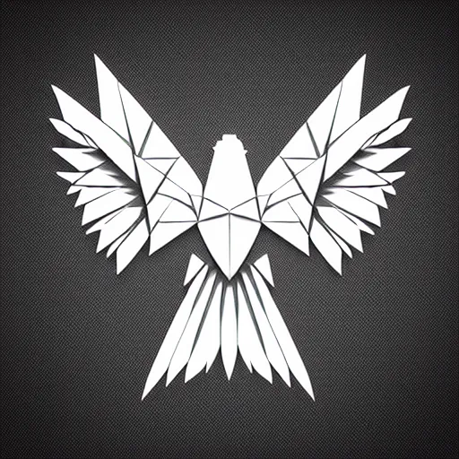 Image similar to 2 dimensional, vector, low poly, white eagle icon, black background, cgsociety, artstation