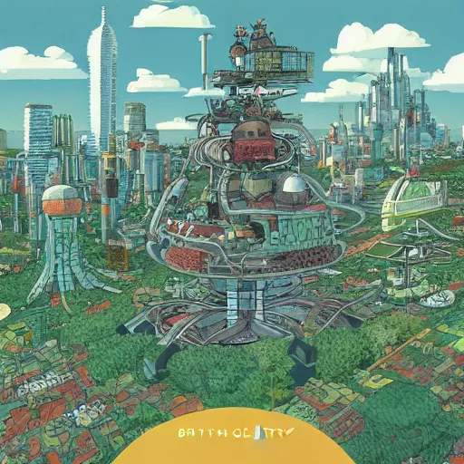 Image similar to future city covered by forest creature, flying, culture, smooth, by studio ghibli