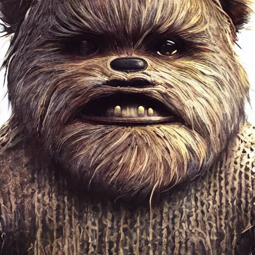 Image similar to hyperrealistic mixed media image of matt damon disguised as an ewok, stunning 3 d render inspired art by istvan sandorfi and greg rutkowski, perfect facial symmetry, realistic, highly detailed attributes and atmosphere, dim volumetric cinematic lighting, 8 k octane extremely hyper - detailed render, post - processing, masterpiece,