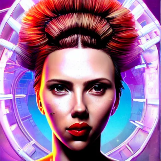 Prompt: Biopunk portrait of Scarlett Johansson, Pixar style, by Tristan Eaton Stanley Artgerm and Tom Bagshaw.