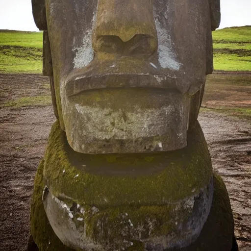 Prompt: a moai that looks like walter white, photograph, shot on easter isle, simple composition