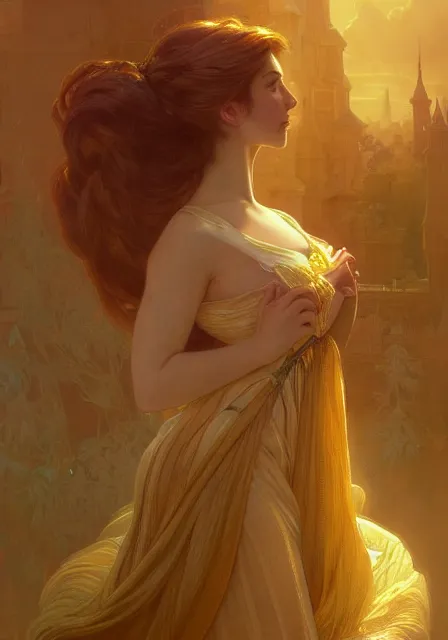 Image similar to rapunzel gold sun lights, intricate, elegant, highly detailed, digital painting, artstation, concept art, smooth, sharp focus, illustration, art by artgerm and greg rutkowski and alphonse mucha and william - adolphe bouguereau