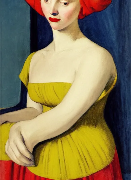 Prompt: portrait of young woman in renaissance dress and renaissance headdress, art by edward hopper