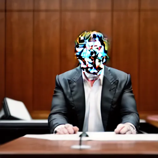 Image similar to photo of elon musk on trial in a court room, highly detailed, extremely high quality, hd, 4 k, 8 k, professional photographer, 4 0 mp, lifelike, top - rated, award winning, realistic, detailed lighting, detailed shadows, sharp, no blur, edited, corrected, trending