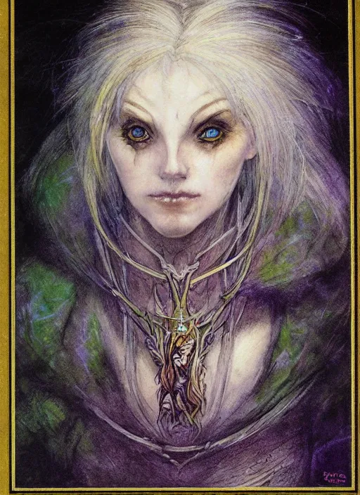 Image similar to portrait of young female sorceress of doom, beautiful! coherent! dungeons and dragons character, by brian froud, strong line, night color, high contrast