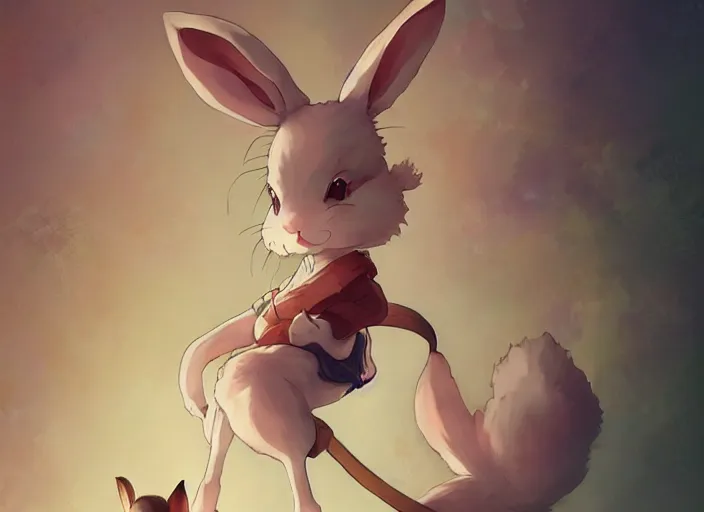 Image similar to a cute rabbit in a japanese anime!, rabbit, pa works, kyoani, studio orange, anime, contrast, pixiv, artstation, by satoshi kon, by peter mohrbacher