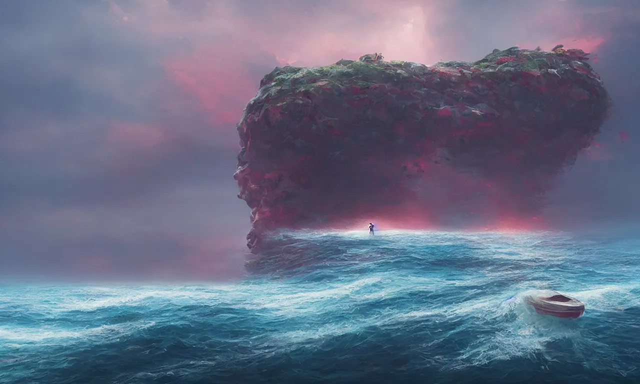 Prompt: A lonely lingonberry in the sea, a magical summer, trending on artstation, 50mm, by Noah Bradley