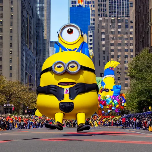 Image similar to photo of giant minion parade float in the macys thanksgiving parade, detailed 4 k photo