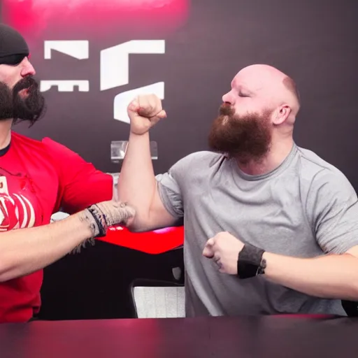 Prompt: Dr. Disrespect arm wrestling timthetatman