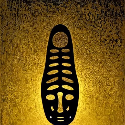 Prompt: by jaume plensa, by giorgio de chirico gold on black lively, calm. a beautiful body art of a castle in the clouds.