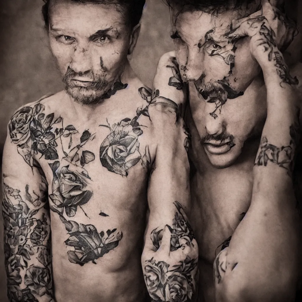 Image similar to тюремные наколки, photorealistic photo of russian prison tattoos, russian criminal tattoos, nakolki, sergei vasiliev photography