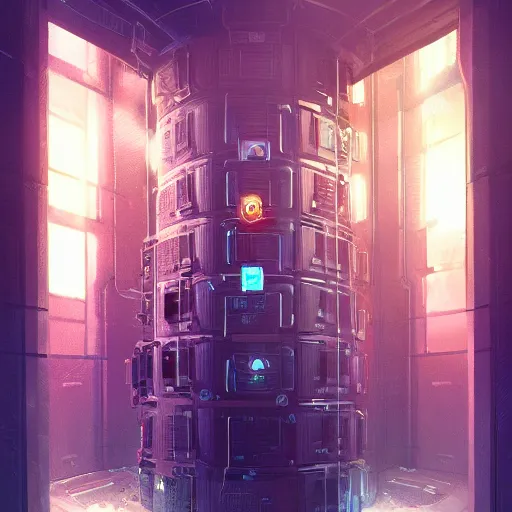 Prompt: a top secret vault with many locks, detailed digital illustration by greg rutkowski, cyberpunk, android netrunner