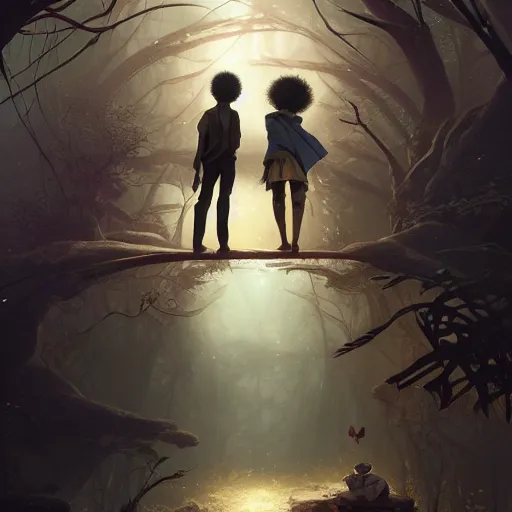 Prompt: symmetry!! highly detailed portrait of a black couple entering the void, stephen bliss, unreal engine, fantasy art by greg rutkowski, loish, rhads, ferdinand knab, makoto shinkai and lois van baarle, ilya kuvshinov, rossdraws, tom bagshaw, global illumination, radiant light, detailed and intricate environment