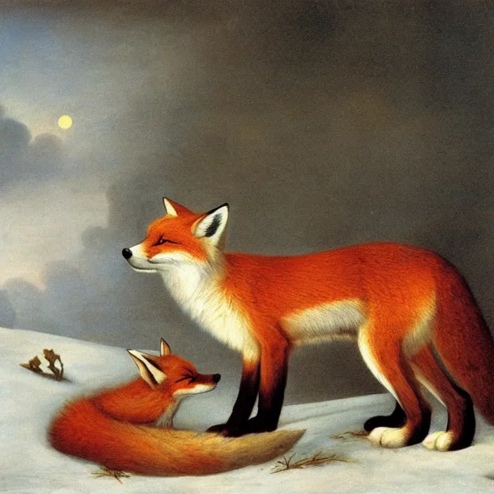 Prompt: christmas theme with a cute fox by george stubbs
