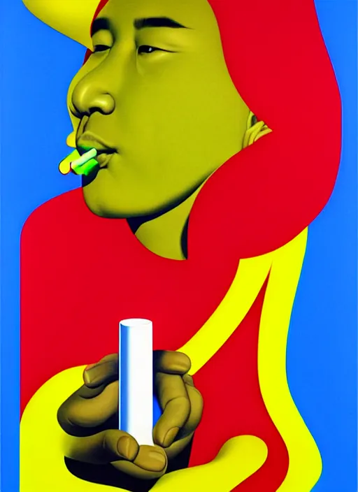 Image similar to cigarette by shusei nagaoka, kaws, david rudnick, airbrush on canvas, pastell colours, cell shaded, 8 k