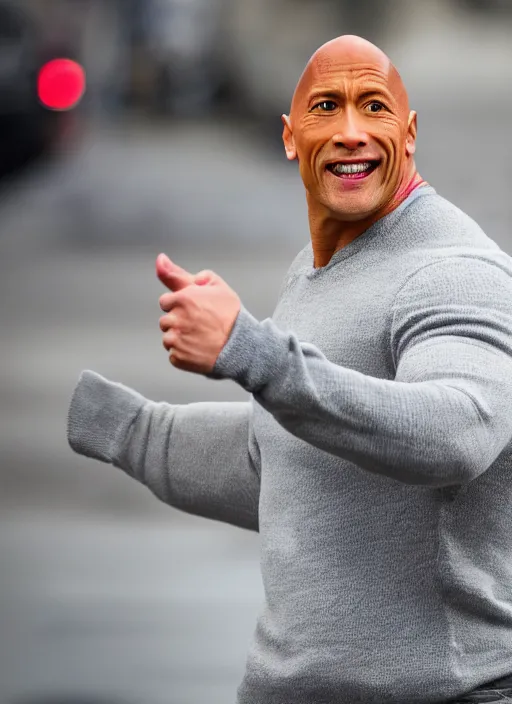 Image similar to dwayne the rock johnson is mrs doubtfire, movie frame still, leica sl 2 5 0 mm, vivid color, high quality, high textured, real life