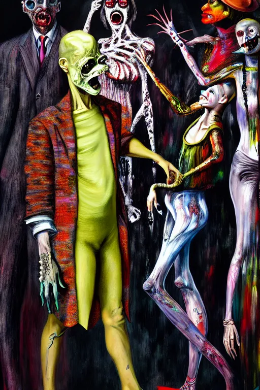 Image similar to crazy fashion catwalk, freak show, crazy clothes, biopunk style, horror, hauntingly surreal, highly detailed painting by francis bacon, edward hopper, adrian ghenie, gerhard richter, and james jean soft light 4 k,