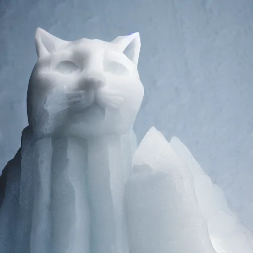 Image similar to ice sculpture of a cat, award winning photography, cinematic