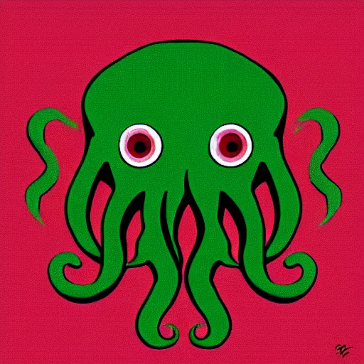 Image similar to a cute cthulhu icon drawn in the style of rockwell kent