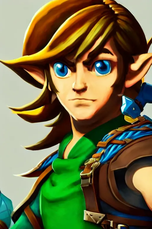Prompt: an in game portrait of link from nintendo arms, arms art style.