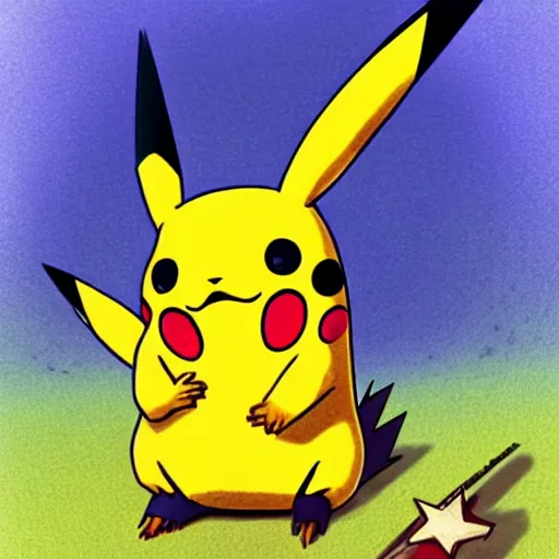 Prompt: Pikachu crying about it, fantasy art