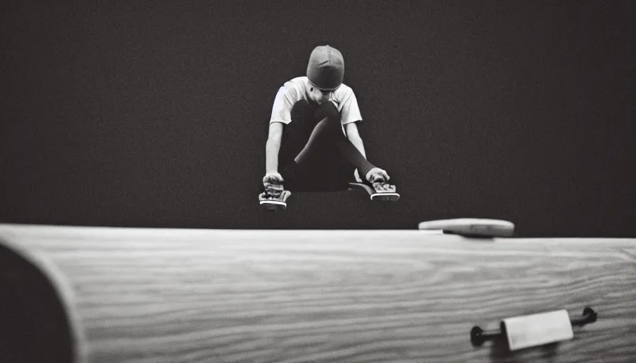 Prompt: man doing a sick trick on his skateboard on top of a open casket at a funeral, realistic photo, moody lighting, award winning photo, contrasting colors