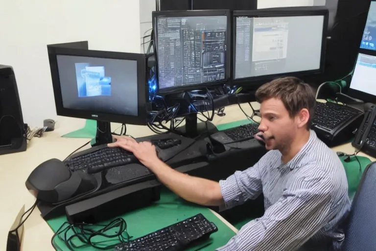 Image similar to guy discovering that he's inside a computer simulation