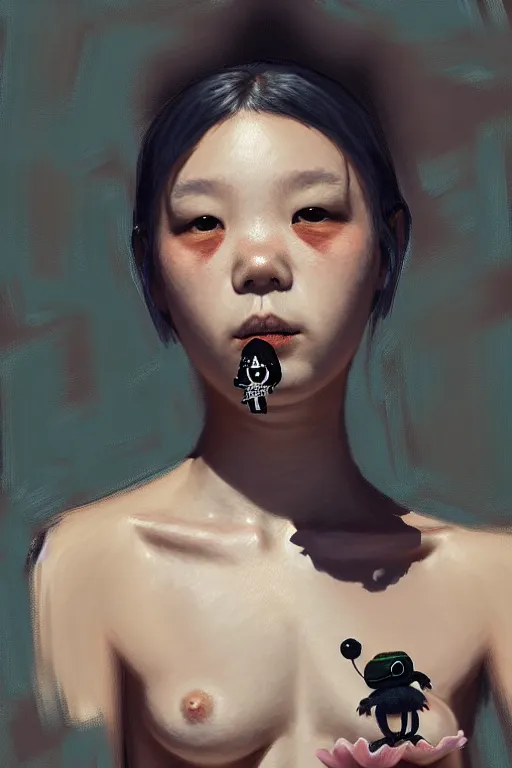 Image similar to portrait of a punk girl on a date with pepe! the frog! drinking coffee in the style of fenghua zhong and ruan jia and jeremy lipking and peter mohrbacher, extremely detailed digital painting, 8 k